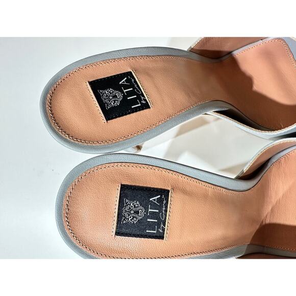 LITA by CIARA Solid Square Toe Leather Slide Heel in Silver Sz 40EU / 9US - Picture 6 of 9